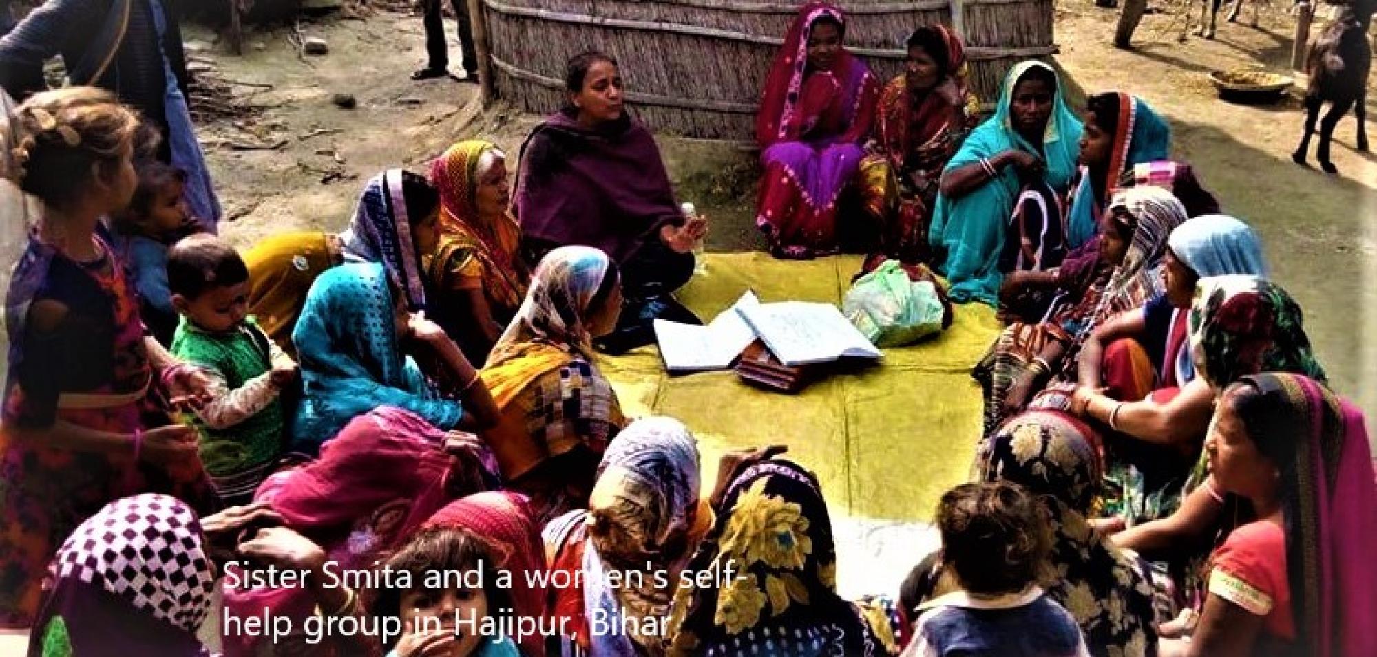 Sister Smita with the self help group of women in Hajipur