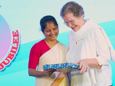 Sister Mini Thomas, Hospital Administrator, with Sister Agnes Lanfermann, Society Coordinator