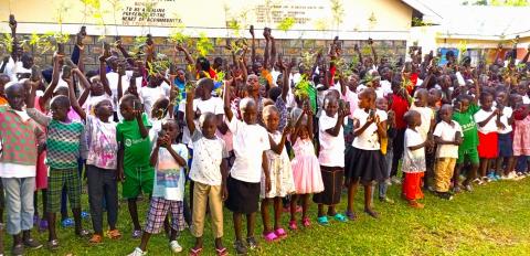 Saplings seen here thrive, thanks to the children's good care