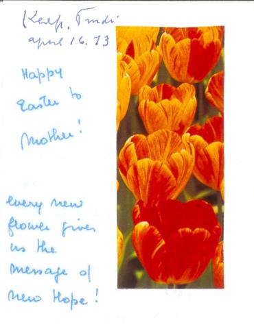 Easter card from Sister Marguerite Petit - showing tulips