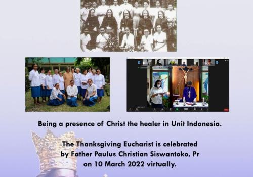 A flyer announces 75 years of life and mission in Indonesia