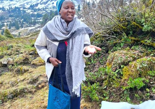 Sister Rosemary Adhiambo touching snow for the very first time